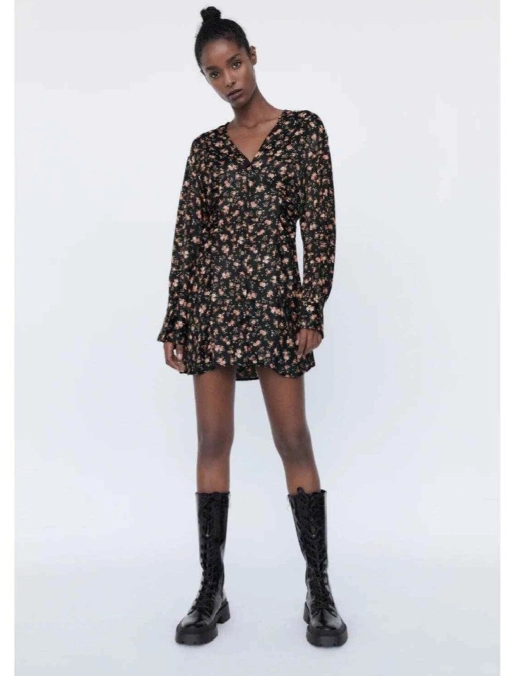 NWT Zara Long Sleeve Floral Print Mini Dress